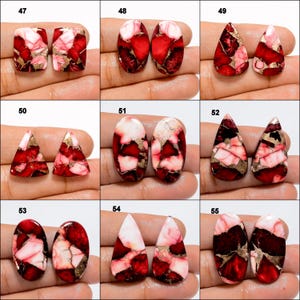 Par de cabujón de turquesa roja, par de cristales de turquesa de cobre rojo, turquesa pulida por ambos lados imagen 7