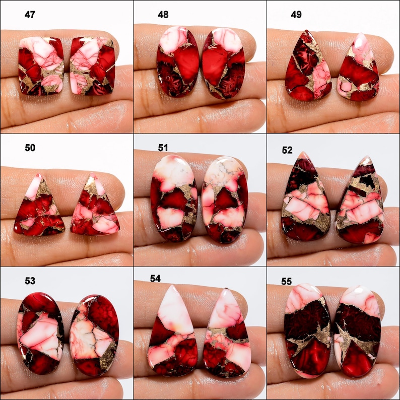 Par de cabujón de turquesa roja, par de cristales de turquesa de cobre rojo, turquesa pulida por ambos lados imagen 7