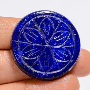 Cerchio Lapislazzuli Cabochon Fiore Intagliato Lapislazzuli Blu Cristallo Curvo Rotondo Cristallo Blu 31X31X5 mm (Dorso Piatto Entrambi i Lati Lucidati