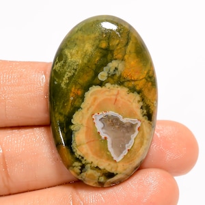 A One Quality Rhyolite Crystal Oval Shape Rhyolite  Stone Both Side Polished Rhyolite Cabochon 40X25X5 mm Size Stone