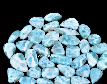 Natural Larimar Cabochon Lot Dominican Larimar Gemstone Lot Blue Pectolite Larimar Worry Stone Lot Larimar Loose Cabochon For Making Jewelry