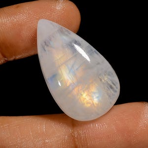 Cabochon di pietra di luna arcobaleno naturale a forma di goccia, cristallo di pietra di luna arcobaleno di fuoco, dimensioni 30X17X7 mm, pietra di luna bianca