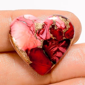 Cabochon rouge turquoise, cuivre rouge buffle, cristal turquoise, coeur, turquoise rouge, 21 x 23 x 5 mm, pierre de taille des deux côtés, pierre à dos plat polie des deux côtés