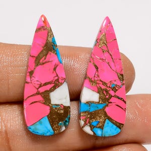 Paire de cabochons couleur barbe à papa turquoise : 32 x 12 x 4 mm, taille la paire, dos plat poli des deux côtés