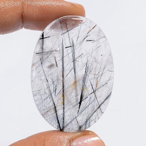 Natural Black Rutile Quartz Cabochon Flat Back High Polish Rutile Quartz 41X29X5 mm Size Rutile Stone