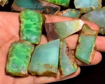 Natural Bio Chrysoprase Rough Slice Raw Bio Chrysoprase Slice Green Slice Rough Chrysoprase Raw Slice Chunks 25-55 mm Rough Chrysoprase Raw