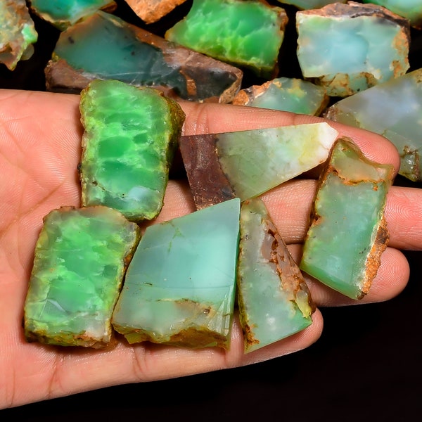 Natural Bio Chrysoprase Rough Slice Raw Bio Chrysoprase Slice Green Slice Rough Chrysoprase Raw Slice Chunks 25-55 mm Rough Chrysoprase Raw