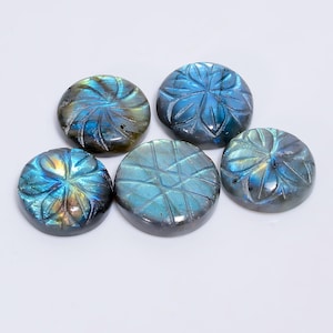 5 Pieces Carving Labradorite Cabochon Carved Labradorite Stone 22X22 23X23 mm Size Circle Labradorite Lot