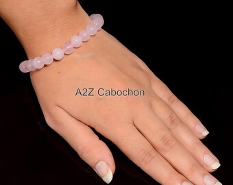 Natural Rose Quartz Bracelet 8 mm Size Beads Bracelet Pink Beads Bracelet For Her Crystal Bracelet For Girl Rose Quartz Hand Jewelry