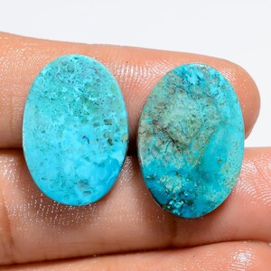 Paire de chrysocolles naturelles, pierres précieuses lisses des deux côtés, polies Paire de chrysocolles 20 x 14 x 3 mm