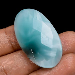 Cabochão de hemimorfita facetada, parte traseira plana, cristal de hemimorfita polido, tamanho 34 x 19 x 6 mm, pedra de hemimorfita