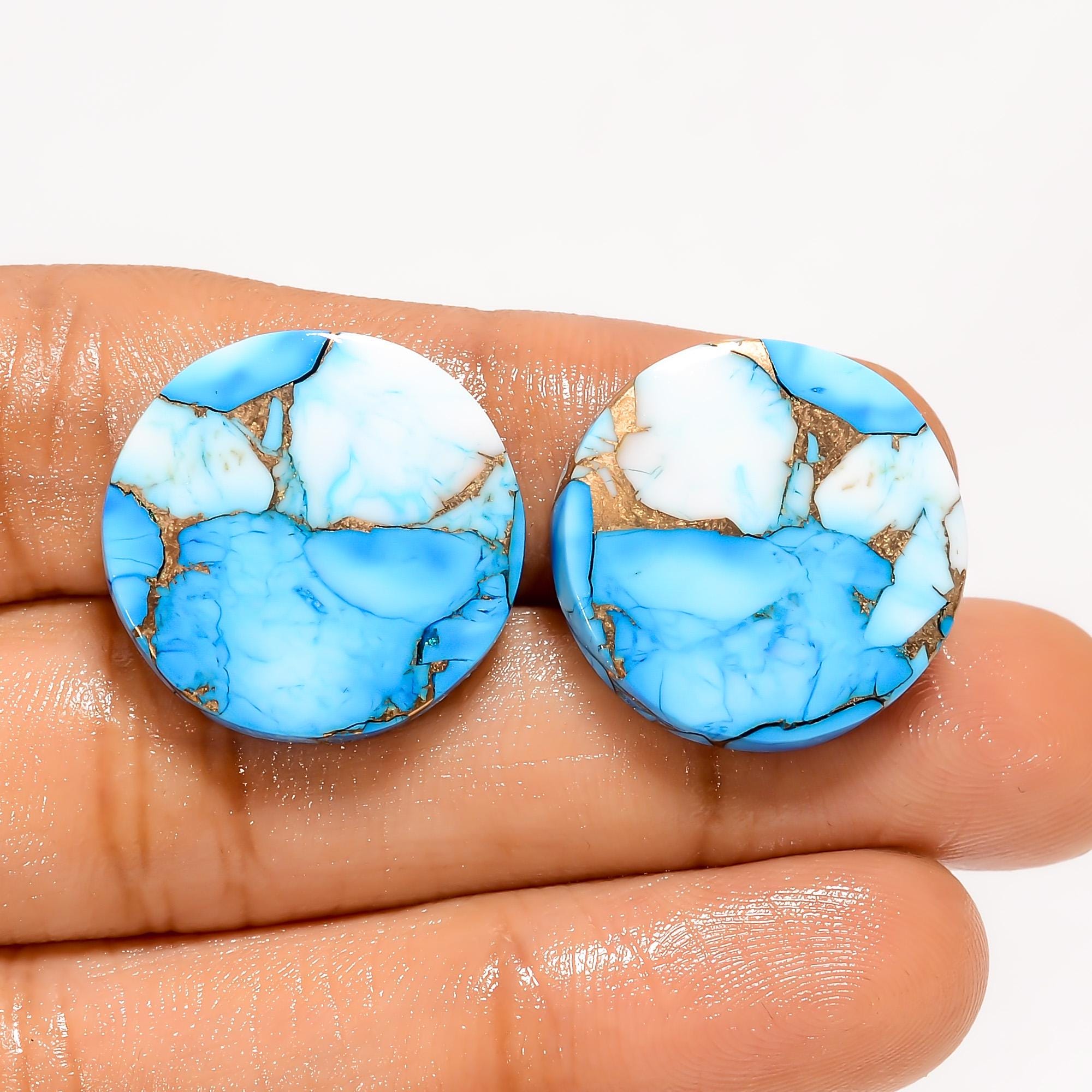 Ice Blue Dahlia Turquoise Stone Pair Smooth Polished Blue Dahlia