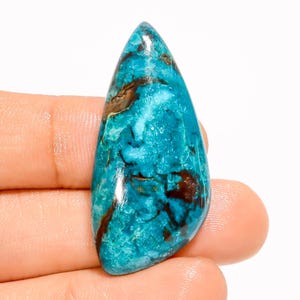Piedra preciosa de crisocola natural con parte trasera plana, tamaño 35 x 19 x 5 mm, cristal de crisocola