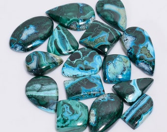 Natural Chrysocolla Malachite Cabochon 15 Pieces Mix Shape Chrysocolla Malachite Lot 15X14 29X15 mm Size Stone