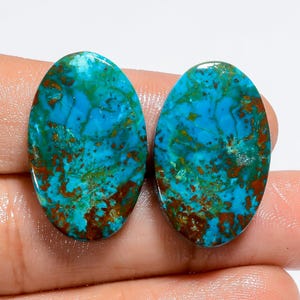 Paire de chrysocolles naturelles, pierres précieuses lisses des deux côtés, polies Paire de chrysocolles : 25 x 15 x 4 mm