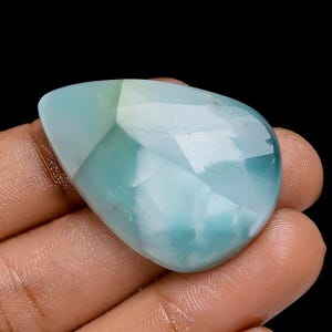 Cabochão de hemimorfita facetada, parte traseira plana, cristal de hemimorfita polido, tamanho 35 x 24 x 5 mm, pedra de hemimorfita