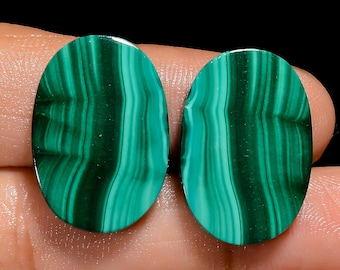 Natural Malachite Pair Cabochon Loose Green Malachite Crystal Pair 22X15X3 mm Size Green Pair Oval Shape Pair Stone