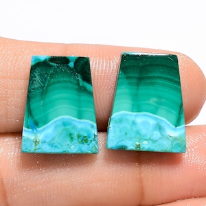 Natural Malachite Chrysocolla Pair Gemstone Flat Back Malachite Pair Cabochon Green Pair Stone Smooth Green Malachite Pair Malachite Stone