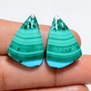 Paire de pierres précieuses en malachite naturelle et chrysocolle : 22 x 15 x 3 mm Paire de pierres de chrysocolle et de malachite