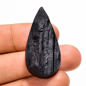 Pietra preziosa naturale di tormalina nera a forma di pera, cabochon, 38X18X10 mm, pietra preziosa di tormalina nera da 58 carati per la creazione di gioielli