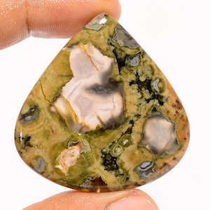 A One Quality Rhyolite Crystal Drop Shape Rhyolite  Stone Both Side Polished Rhyolite Cabochon 44X43X5 mm Size Stone