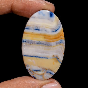 Cabochon de scheelite bleu naturel de forme ovale, cristal de scheelite, taille 38 x 23 x 4 mm, pierre de scheelite