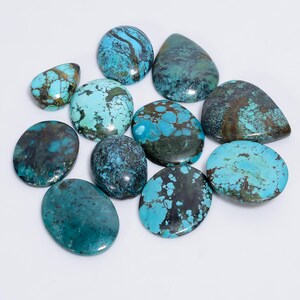 Natuurlijke turkoois cabochon Tibetaans turkoois 10 stuks veel 17 x 11, 25 x 20 mm, turkoois, blikkerig formaat steen (zoals foto