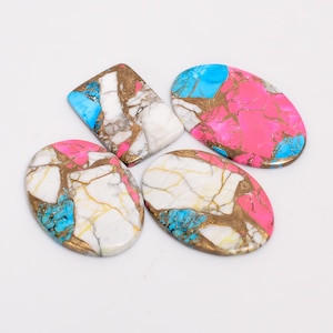 Lot de 4 cabochons de barbe à papa turquoise, lot de 4 cabochons de barbe à papa turquoise 22 x 16, 31 x 20 mm, des deux côtés, dos plat, pierres polies