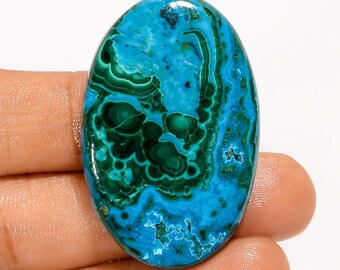 Natuurlijke malachiet chrysocolla cabochon groot groen kristal 40 x 26 x 6 mm maat chrysocolla malachiet steen beide zijden gepolijste steen