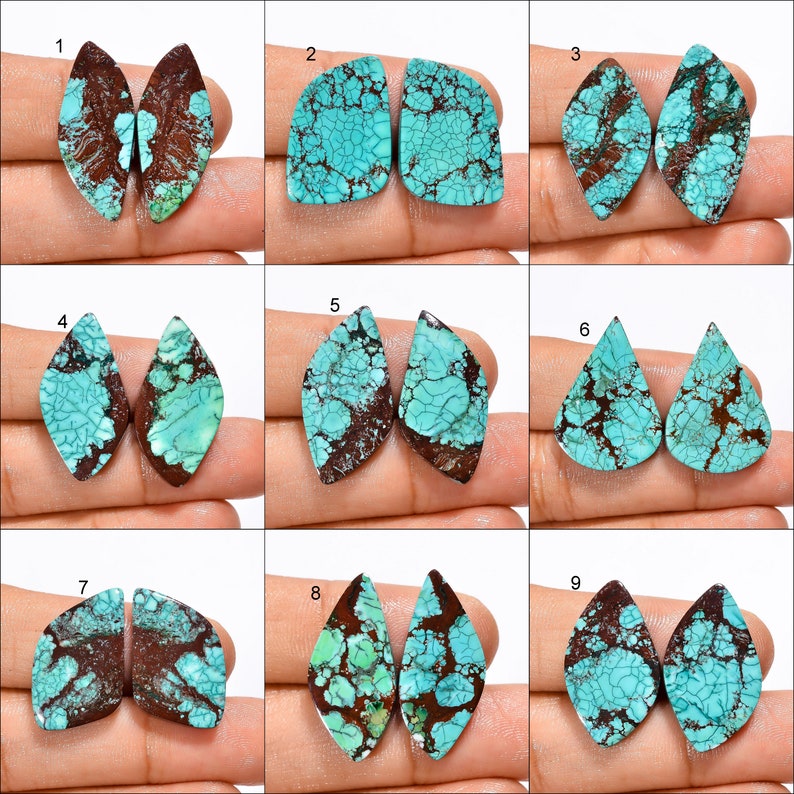 Tibetan Turquoise Pair Cabochon Pair Turquoise Tibetan Pair Gemstone Pair Genuine Turquoise Pair Tibetan Turquoise Pair As picture image 1