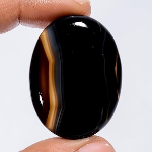 Pedra preciosa natural de ágata preta de Botswana, cabochão de ágata lisa de Botswana polida em ambos os lados, tamanho da pedra 39X29X6 mm