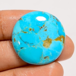 Natural Kingman Turquoise Cabochon Sky Round Turquoise Gemstone 26X26X5 mm Size Smooth Both Side Polished Crystal