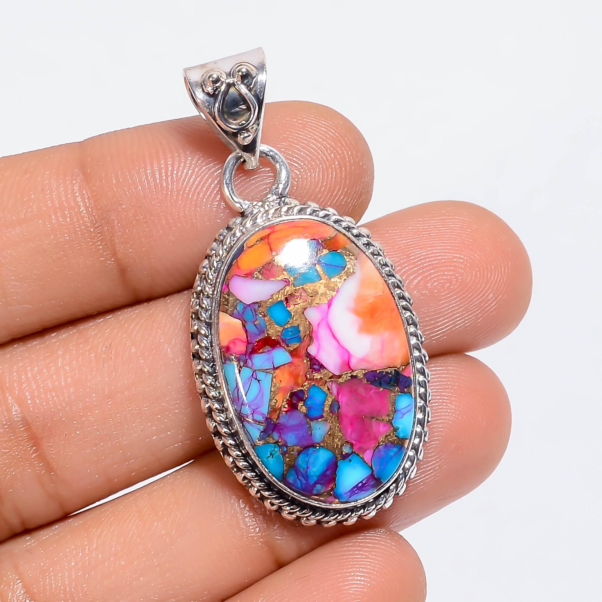 925 Sterling Silver Pendant Necklace Oval Dahlia Turquoise Crystal