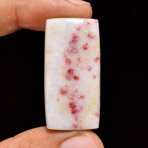 Natural Cinnabar Cabochon Rectangle Shape Cinnabar Crystal Pink White Stone 36X18X5 mm Size Cinnabar Flat Back Polished Stone