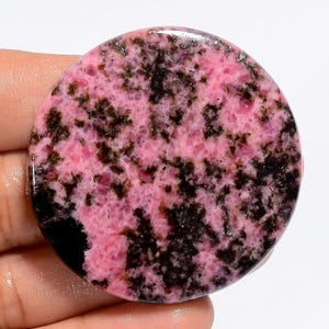 Cabochon di rodonite naturale sciolto rosa nero cristallo cerchio forma pietra preziosa rodonite 44X44X5 mm dimensioni entrambi i lati lucidati (pietra come immagine)