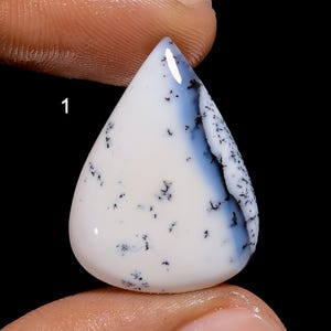 Cabujón de ópalo dendrita natural de ambos lados, piedra muy pulida, piedra de ópalo dendrita blanca
