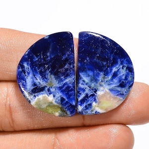 Paire de pierres précieuses de sodalite naturelle, paire de boucles d'oreilles pierre de sodalite, cabochon de pierre précieuse de sodalite en vrac pour la fabrication de bijoux cadeau pour sa pierre de naissance