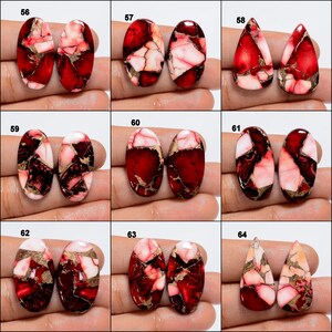 Par de cabujón de turquesa roja, par de cristales de turquesa de cobre rojo, turquesa pulida por ambos lados imagen 8