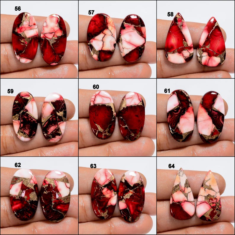 Par de cabujón de turquesa roja, par de cristales de turquesa de cobre rojo, turquesa pulida por ambos lados imagen 8