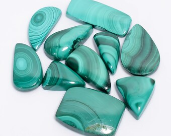 Natural Malachite Crystal Lot Mix Shape Malachite Cabochon 10 Pieces Lot 17X15 26X11 mm Size Malachite Stone