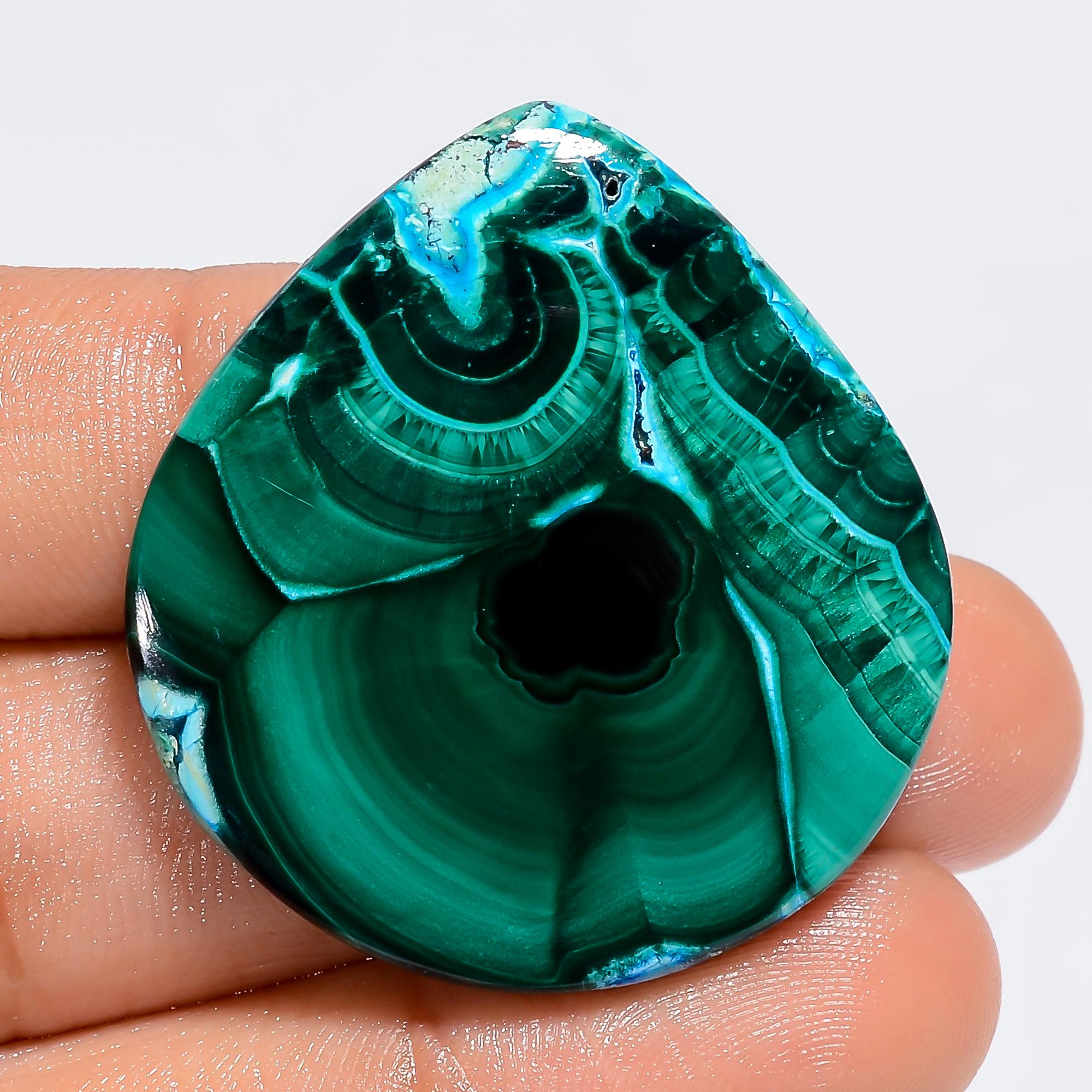 Natural Malachite Chrysocolla Cabochon Large Green Crystal 34X32X3