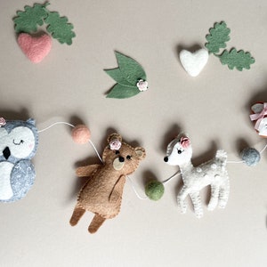 Woodland animal Felt Garland - neutral- deer- woodland- fox- premium wool blend felt - wool balls- childrens bedroom decor - wall hanging -