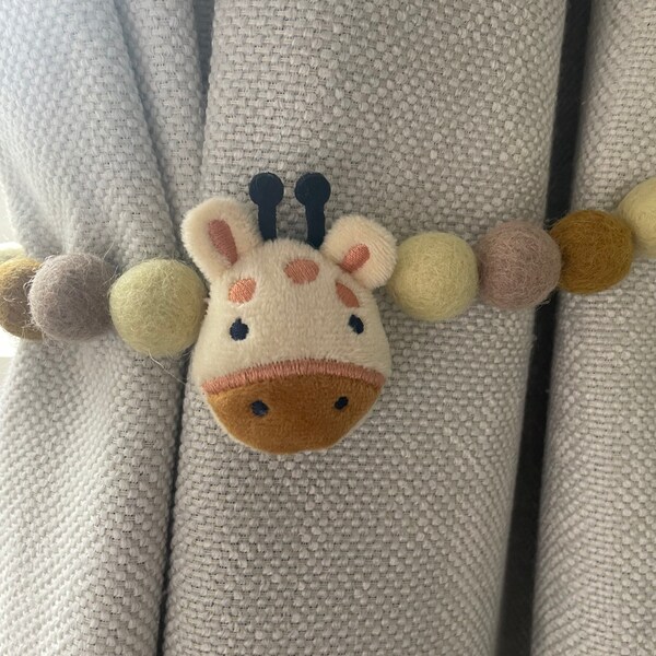 Gerry giraffe curtain tie backs- wool balls- curtains- kids room- nursery room- curtain accessories