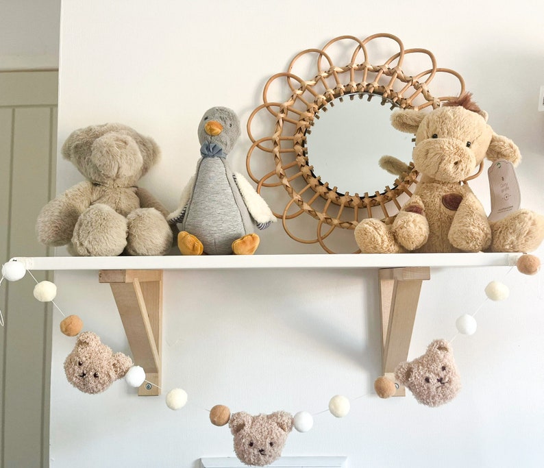 Neutral Boucle Teddy bear Garland Neutral Nursery Wall Hanging Decor Shelf Bear Garland image 1