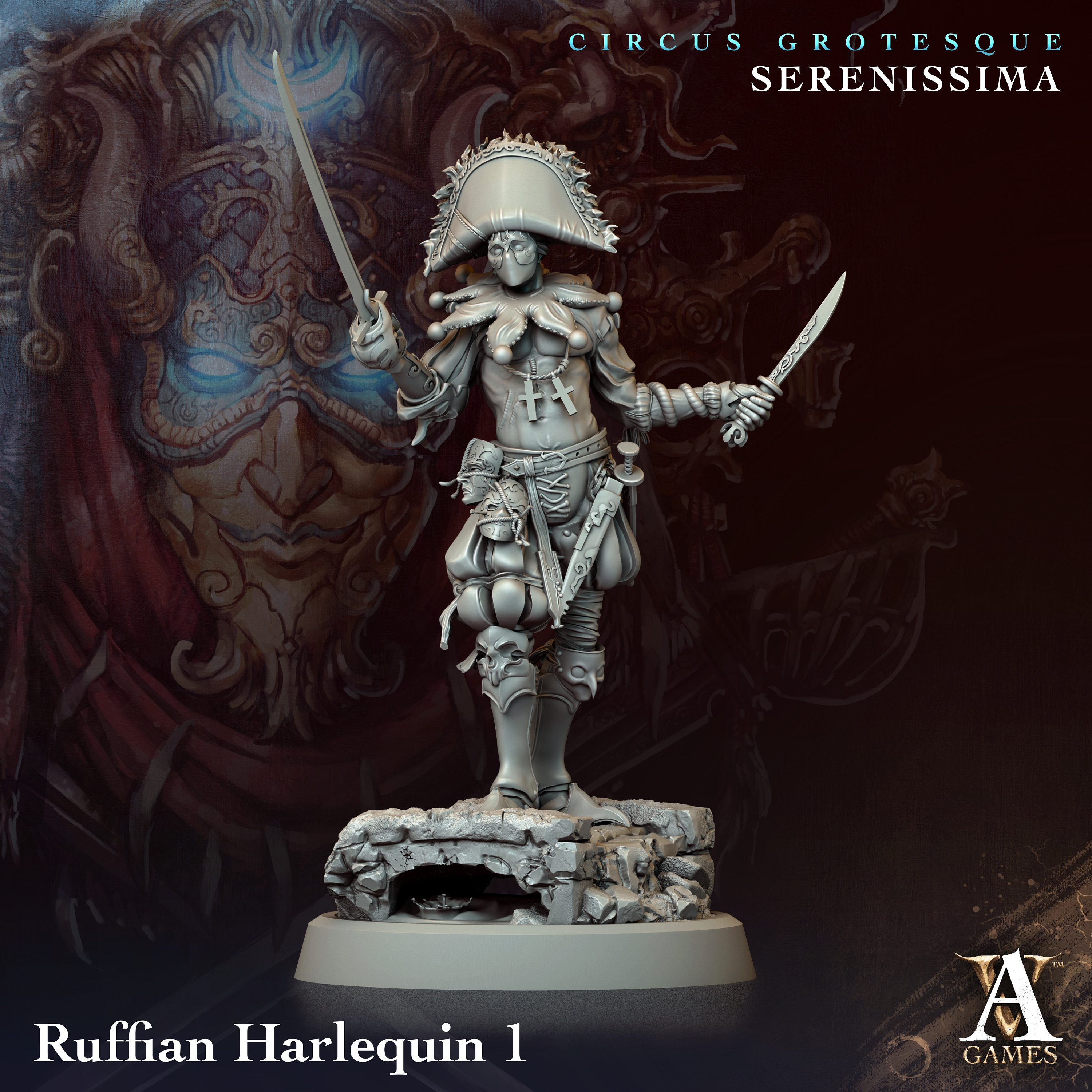 Ruffian Harlequins by Archvillain Games | Circus Grotesque| D&D | Dungeons Dragons | Pathfinder | Wargaming | TTRPG | RPG