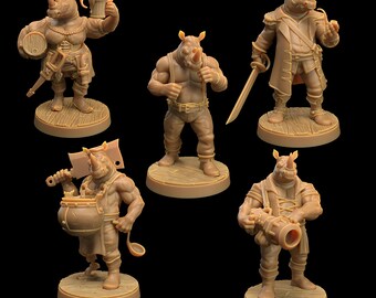 Rhinofolk Crew by Dragon Trappers Lodge | Unpainted Resin Miniature for DnD RPG Tabletop