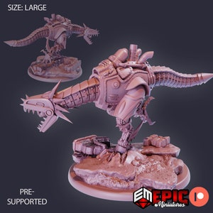 May include: A pre-supported 3D printed model of a steampunk dragon, featuring a detailed mechanical design and a large size. The model is printed in a light pink colour and is ready to be painted.