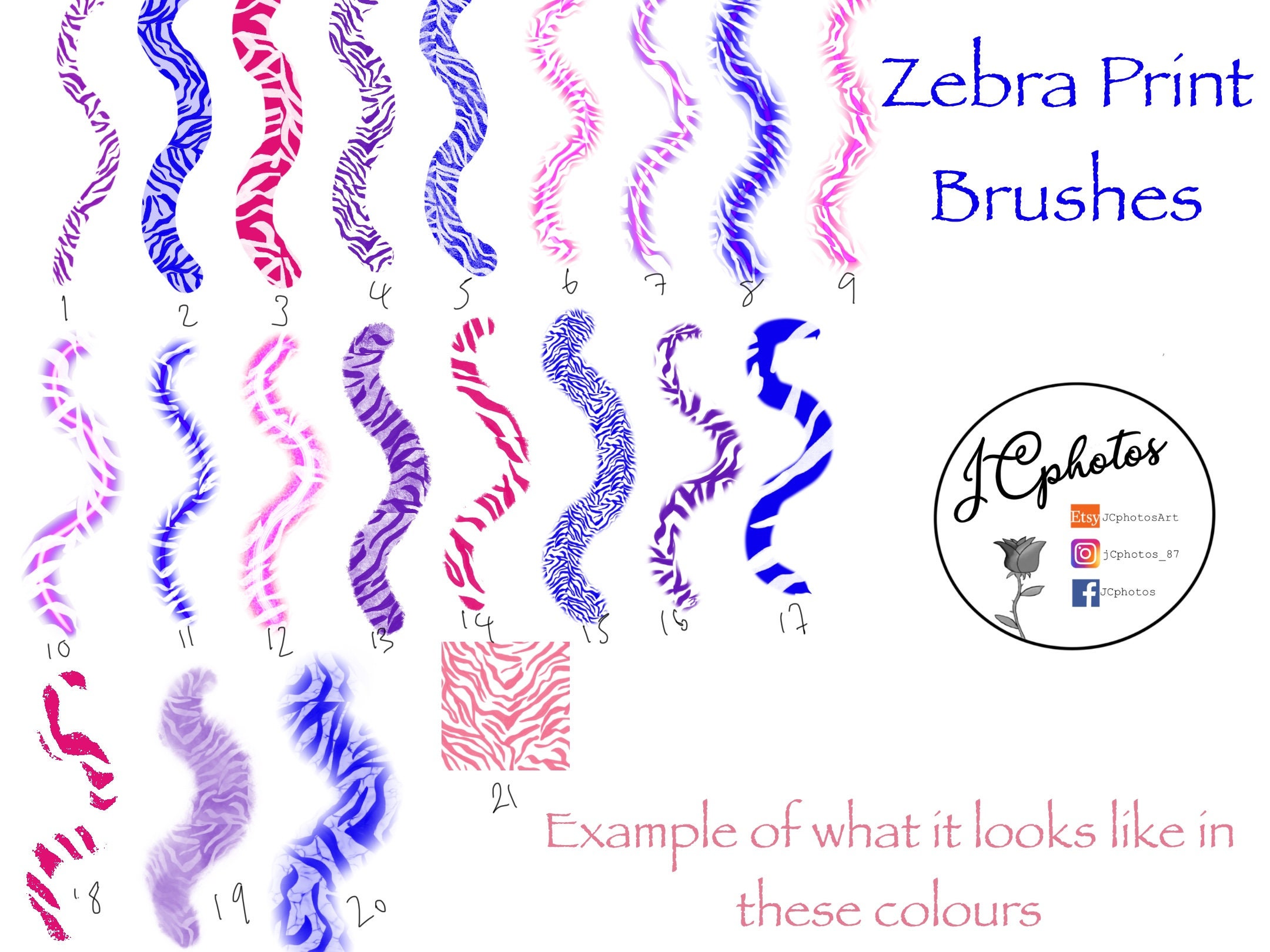 Zebra Print Brush Set 21 Brushes for Procreate, Brush Bundle Set Zebra