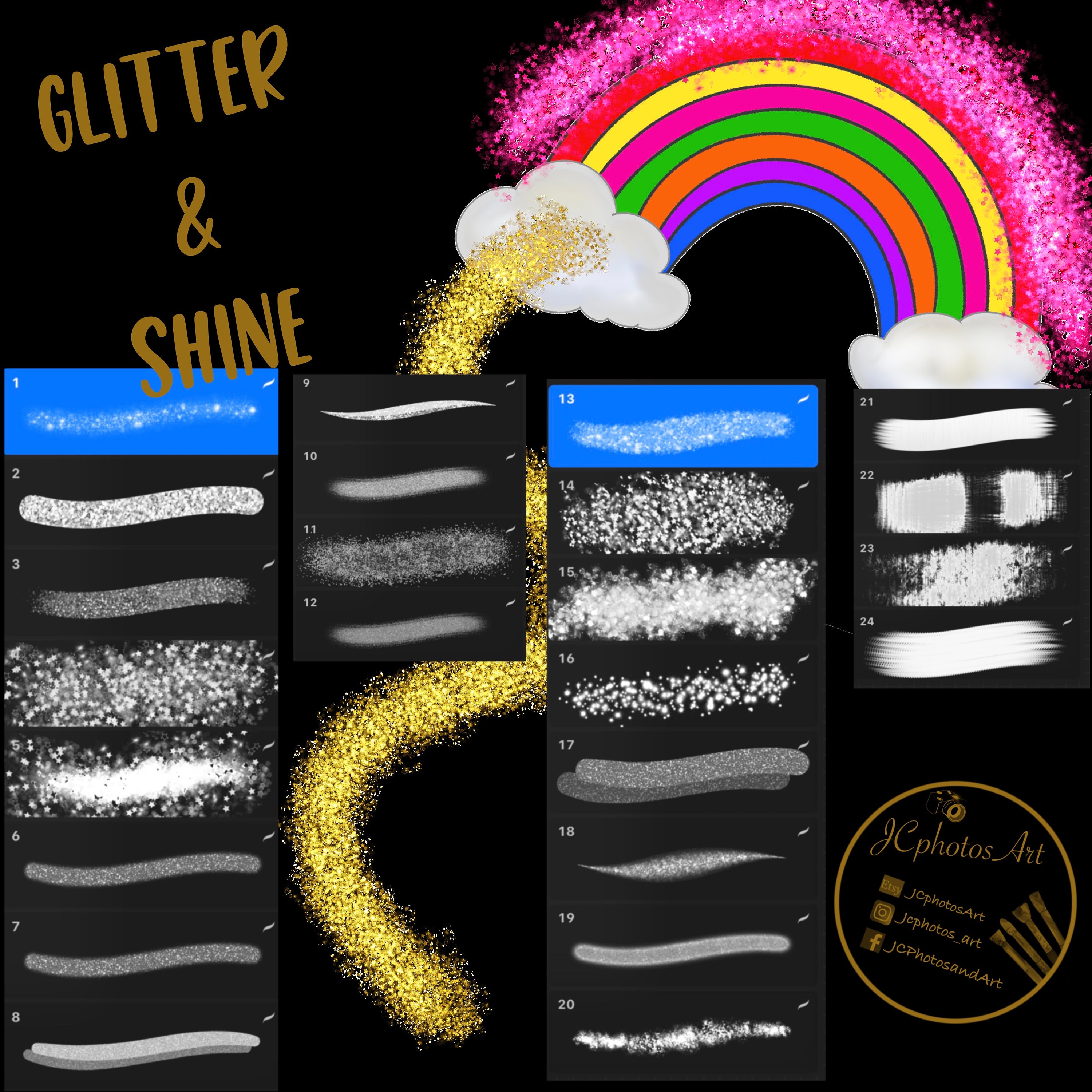 Glitter & shine Procreate brushes bundle extra brushes silver gold