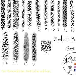 Zebra print brush set (21 brushes) for Procreate, brush bundle set zebra pattern